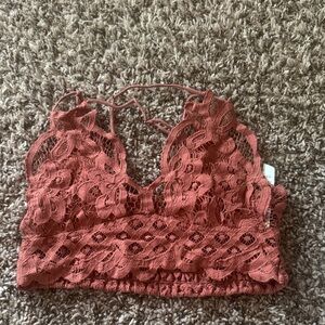 Free People Lace Bandeau in Rust crop top lace open back size L floral lined